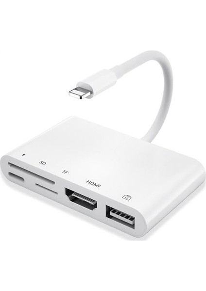 5in1 Lightning HDMI Dijital Av Adaptör+ Otg USB Hub Kamera Tf Sd Okuyucu Ss-Ipoyh