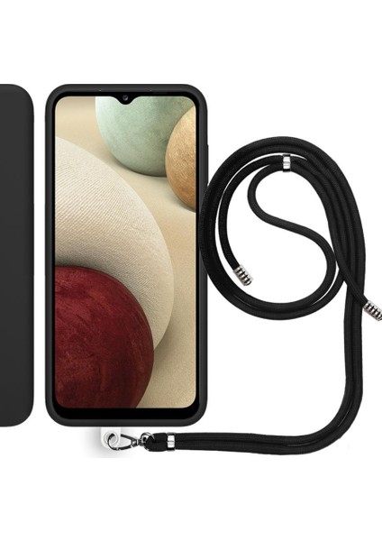 Samsung Galaxy A12 (A125F) İp Askılı Silikon Kılıf Siyah