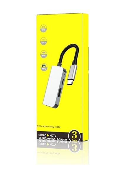 USB (Type-C To 3in1 Hdtv Usb+Pd) Hub Adaptör Çoklayıcı