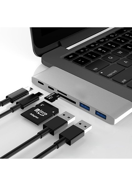 6 In1 Usb-C Hub Daul  USB 3.0 Type-C Şarj Kart Reader Çoğaltıcı Hub