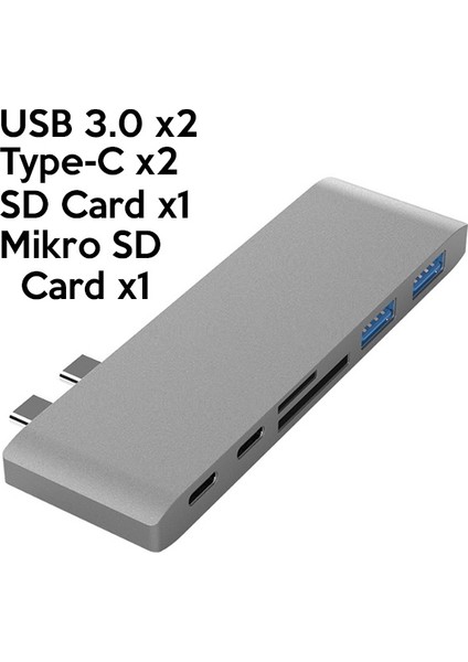 6 In1 Usb-C Hub Daul  USB 3.0 Type-C Şarj Kart Reader Çoğaltıcı Hub