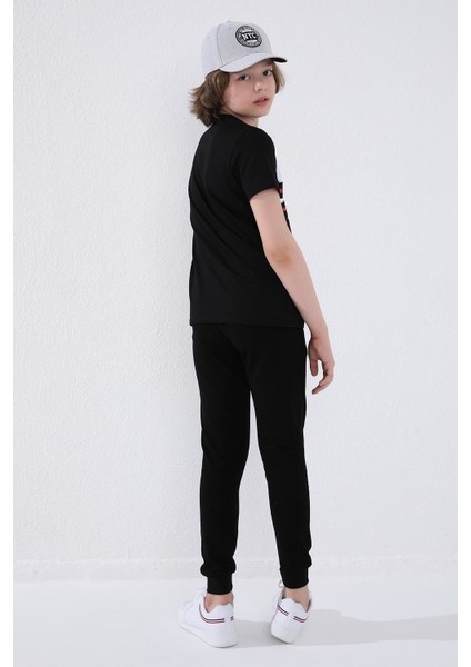 Siyah Erkek Çocuk Jogger Fermuarlı Cep Standart Kalıp Manşetli Eşofman Alt - 64042 indirimleri