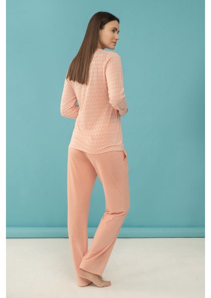 4060 Kadın Uzun Kol Pijama Takımı Pembe - L