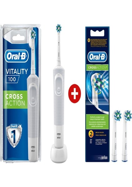 Vitality 100 Cross Action White Elektrikli Diş Fırçası + 2'li Yedek Başlık