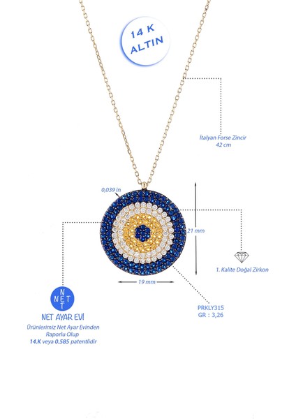 Kadın 14 Ayar Altın Göz Boncuklu Renkli Kolye