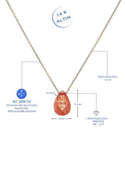 Kadın 14 Ayar Altın Turuncu Damla Taşlı Kolye