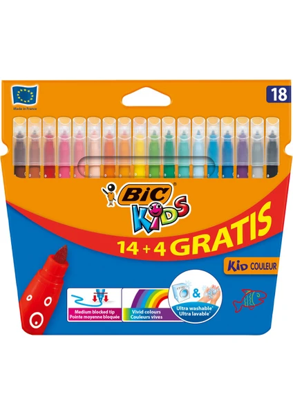 BIC Kids Couleur (Ultra Yıkanabilir) Keçeli Boya Kalemi 14+4 Renk