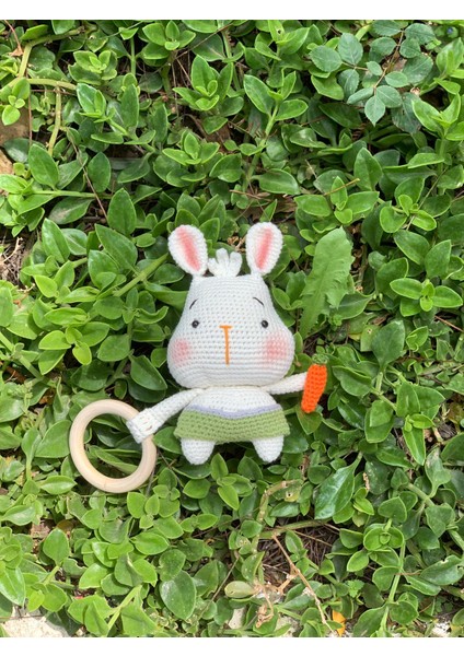 Sevimli Tavşan Amigurumi Çıngırak Krem Rengi