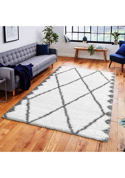 Halı 5 cm Soft Lüx Shaggy 3892A Beyaz / Gri 120x180 cm