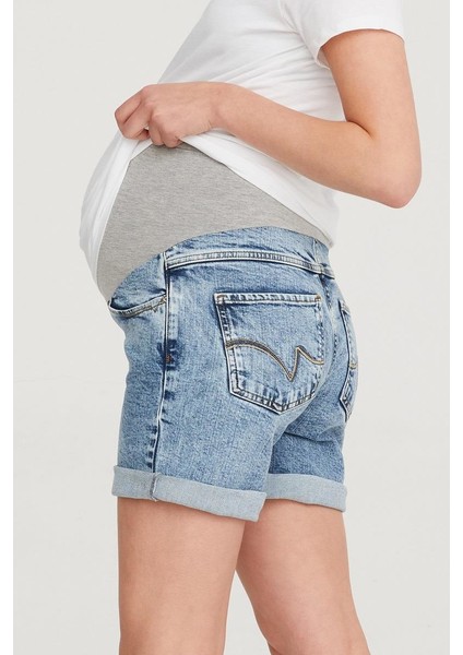 Hamile Şort Likralı Recyle Denim Likralı Mavi 1063