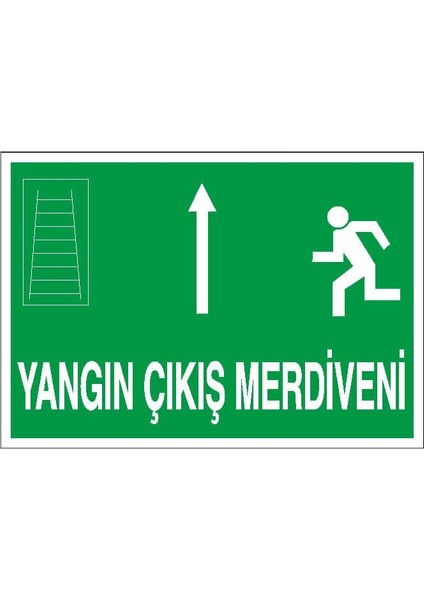 Yangın Çıkış Merdiveni Yukarı Ok Uyarı Levhası