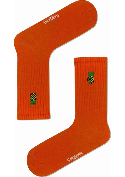 Ananas Nakışlı Turuncu Renkli Spor Çorap