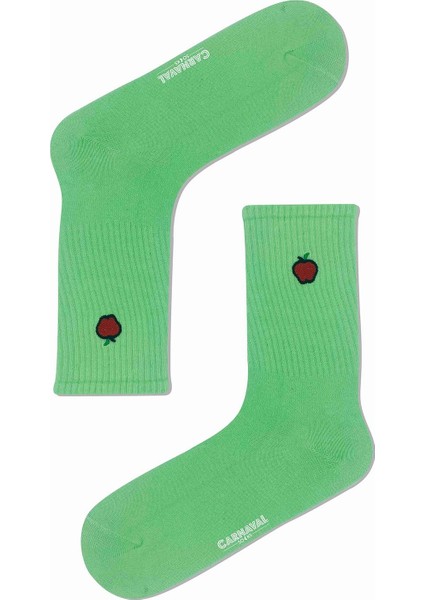 Elma Nakışlı Soft Yeşil Renkli Spor Çorap