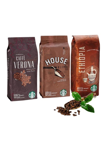 Düvenci Toptan Starbucks House Blend, Ethiopia ve Verona Çekirdek Kahve 250 gr 3'lü
