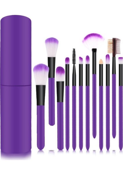 Silindir Makyaj Fırça Seti Mor Renk