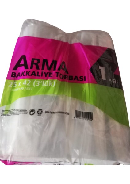 Arma Naksan Şeffaf Bakkaliye Torbası Poşeti 3'lük    25 x 42