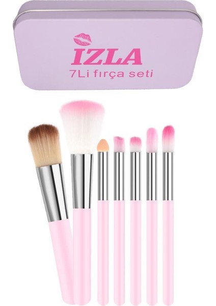 Izla 7'li Fırça Seti Metal Kutulu Pembe