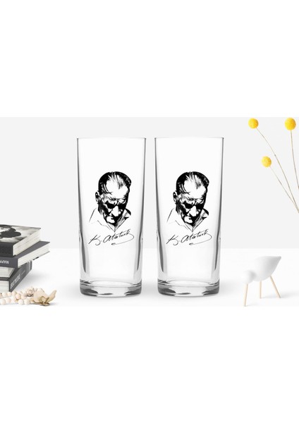 Gift Renkli Baskılı Atatürk Temalı Ikili Rakı Bardağı Seti-28