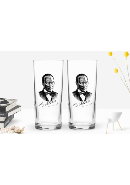 Gift Renkli Baskılı Atatürk Temalı Ikili Rakı Bardağı Seti-14