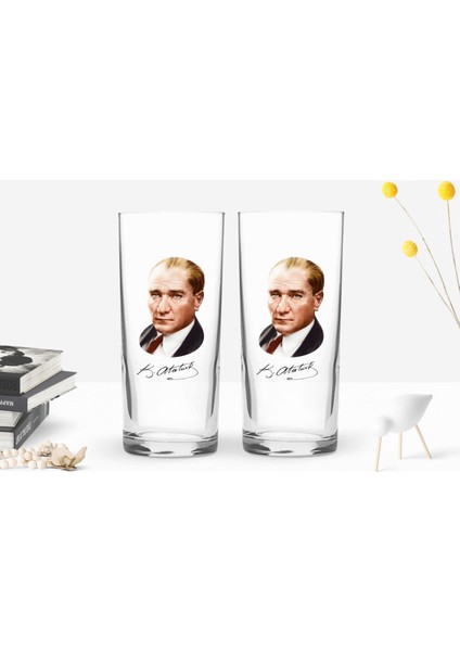 Gift Renkli Baskılı Atatürk Temalı Ikili Rakı Bardağı Seti-12