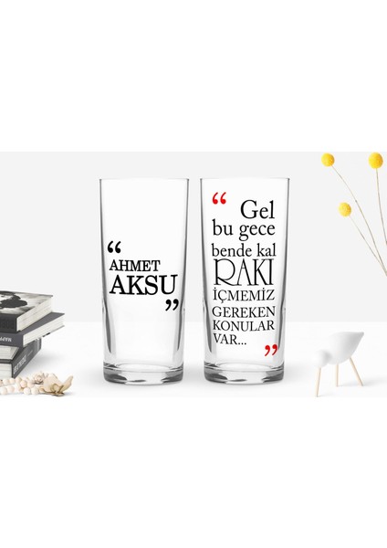 Kişiye Özel Renkli Baskılı Gel Bu Gece Bende Kal Tasarımlı Ikili Rakı Bardağı Seti-1