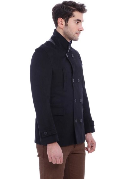 Erkek Hakim Yaka Slim Fit Kaşe Kaban