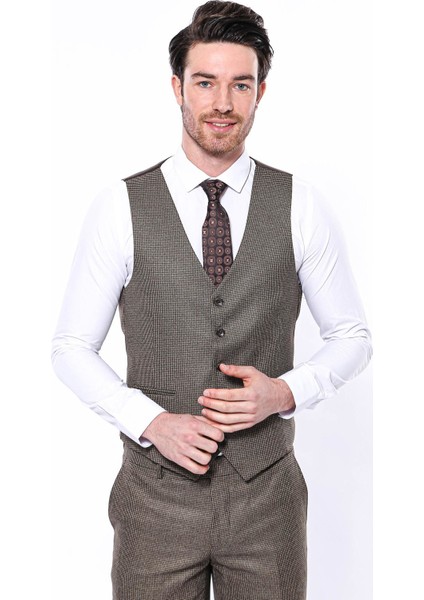 Erkek Düz Yaka Slim Fit Desenli Tek Yelek fiyatları