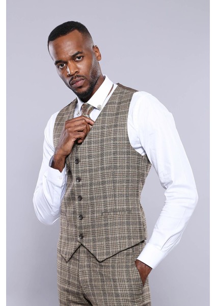 Erkek Slim Fit Ekose Desenli Düz Yaka Yelek fiyatları