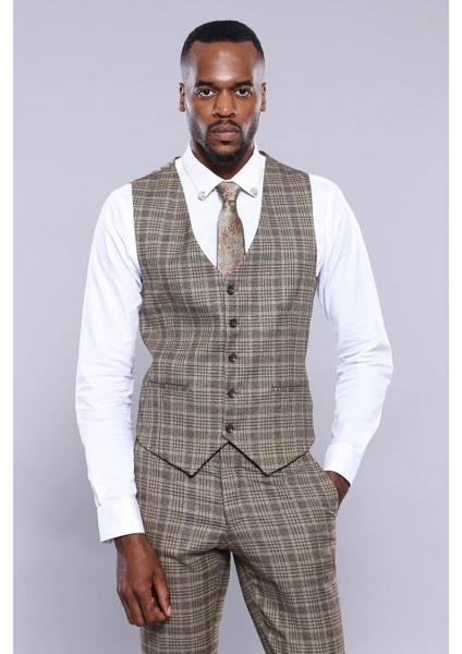 Erkek Slim Fit Ekose Desenli Düz Yaka Yelek modelleri