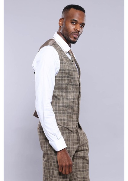 Erkek Slim Fit Ekose Desenli Düz Yaka Yelek fırsatları