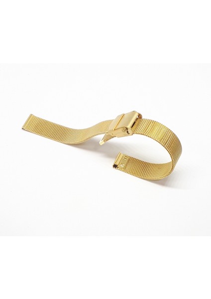 Atasaat Sarı Gold Renk Hasır Ince Örgü Çelik Kaplama Metal Saat Kordonu 10 mm