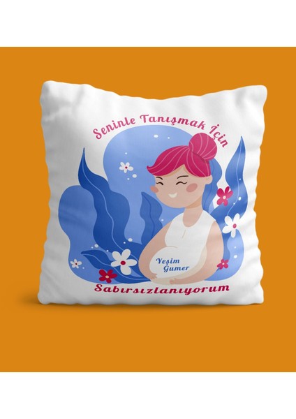 Armağan Zengini Kişiye Özel Seninle Tanışmak Için Sabırsızlanıyorum Tasarımlı Yastık