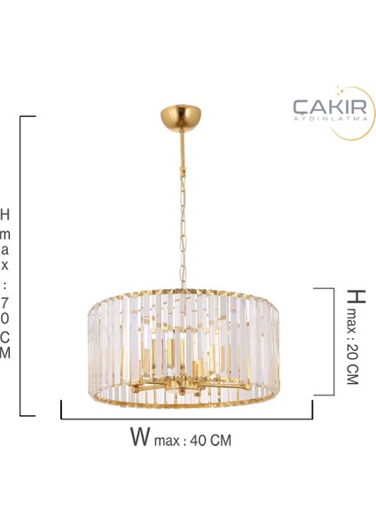 Venüs Sarı Gold 6'lı Sarkıt Avize 40 x 20 cm