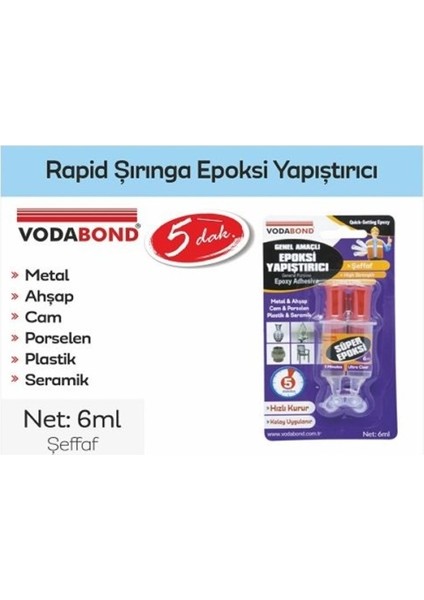Genel Amaçlı Rapid Şırınga Epoksi Yapıştırıcı 6 Ml. Şeffaf