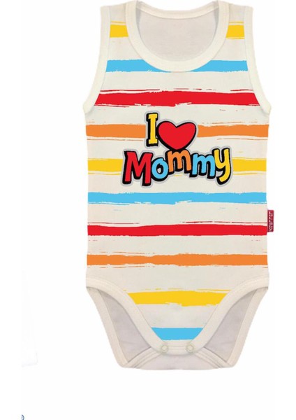 I Mommy Yazılı Unisex Bebek Çizgili Baby Zıbın