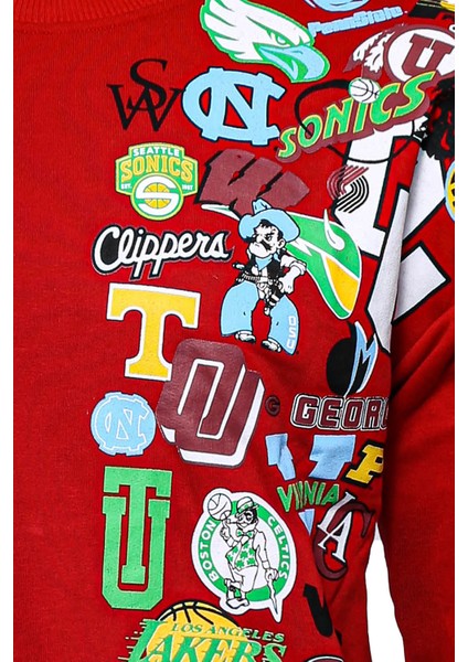 Baskı Detaylı Bisiklet Yaka Sweatshirt