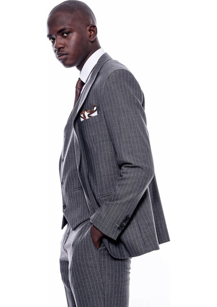 Çizgi Desen Yelekli Slim Fit Takım Elbise modelleri