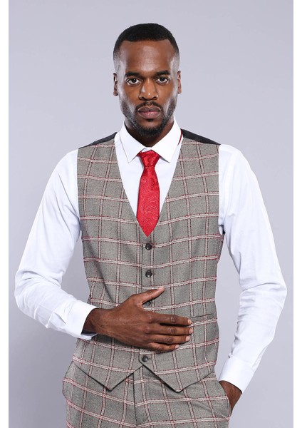 Erkek Slim Fit Ekose Desenli Düz Yaka Yelek fiyatları