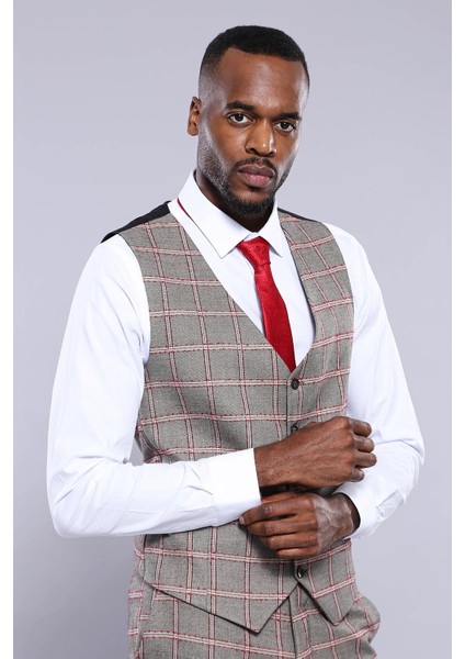 Erkek Slim Fit Ekose Desenli Düz Yaka Yelek modelleri