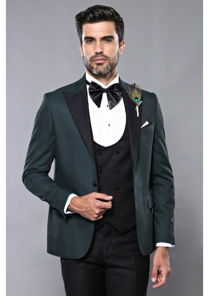 Erkek Slim Fit Yelekli Sivri Yaka Damatlık