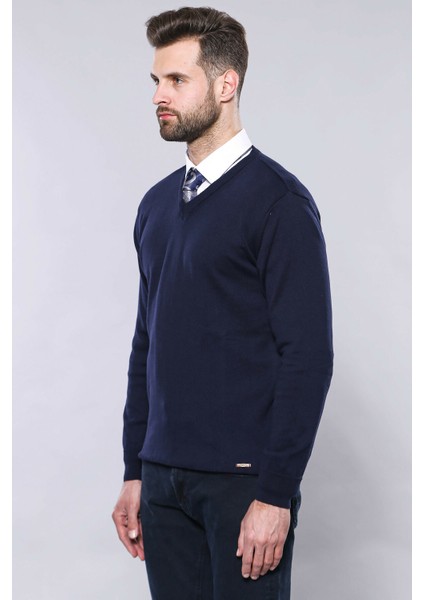 Erkek Desensiz V Yaka Slim Fit Triko
