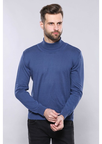 Erkek Slim Fit Desensiz Balıkçı Yaka Pamuk Triko