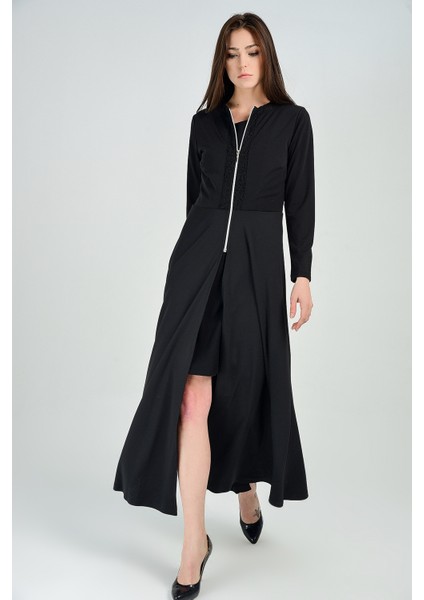 On Mostrasi Dantel Garnili Önü Fermuarlı Elbise | YLK14893 Siyah fiyatları