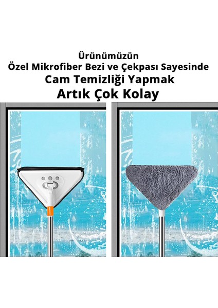 Turuncukoli Teleskopik Üçgen Camsil  Duvar  Yüzey Cam Silme Aparatı Mop Mikrofiber Sprey