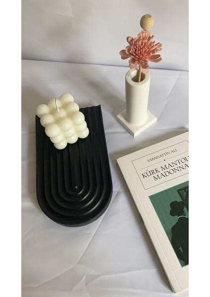 Dekoratif Geometrik Çizgili Beton Tabak Beton Takı Tabağı Mum Tabağı Organizer