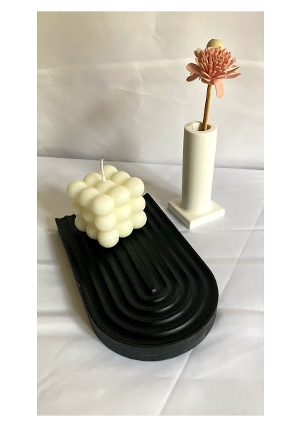 Dekoratif Geometrik Çizgili Beton Tabak Beton Takı Tabağı Mum Tabağı Organizer fiyatları