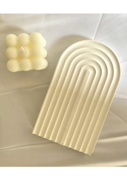 Dekoratif Geometrik Çizgili Beton Tabak Beton Takı Tabağı Mum Tabağı Organizer fiyatları