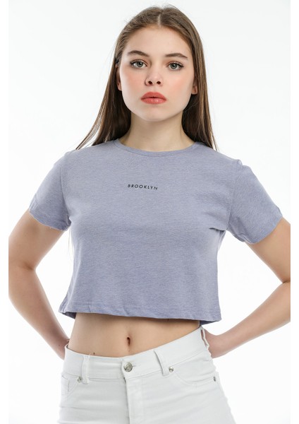 Crop Örme Brookyn Baskılı T-Shirt