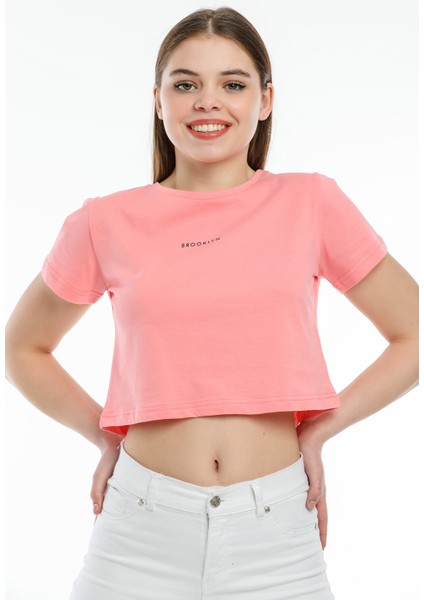 Crop Örme Brookyn Baskılı T-Shirt