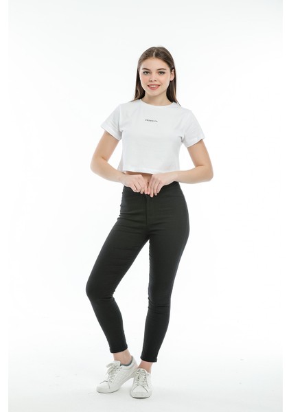 Crop Örme Brookyn Baskılı T-Shirt